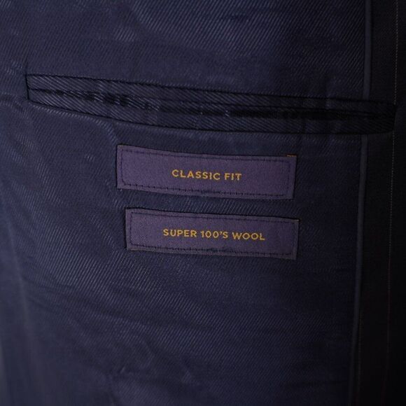 Stafford Super 100s Wool Blue Striped 2 Piece Suit 44R 37/33 Flat Front High Ris - Picture 13 of 16